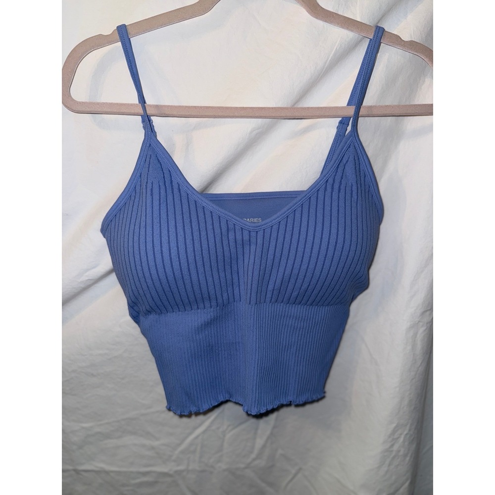 No Boundaries Blue Ribbed Knit Cami Crop Top V-Neck Adjustable Straps XL 16-18